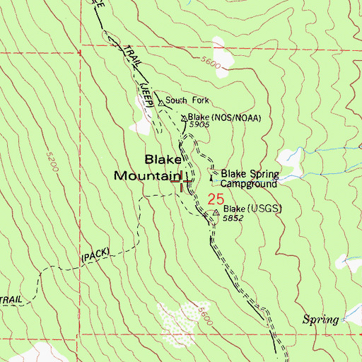 Topographic Map of Blake Spring Campground, CA