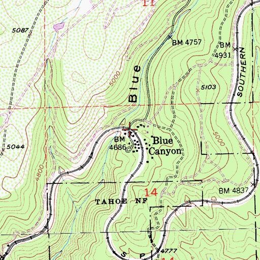 Topographic Map of Blue Canyon, CA