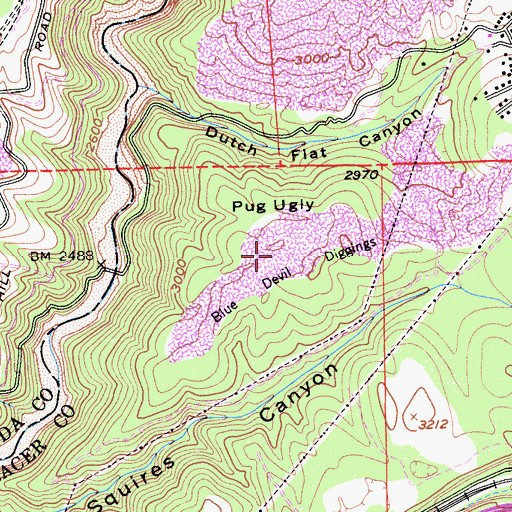 Topographic Map of Blue Devil Diggings, CA