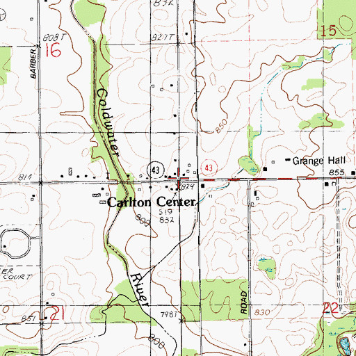 Topographic Map of Carlton Center Post Office (historical), MI