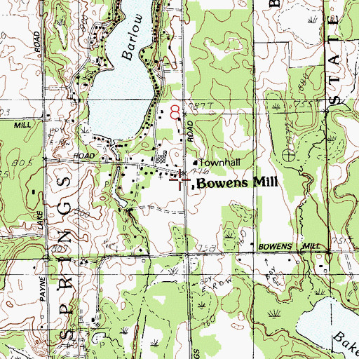 Topographic Map of Bowens Mills Post Office (historical), MI