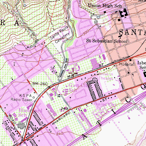 Topographic Map of Ventura College - East Campus, CA