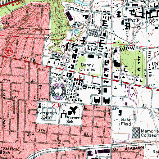 Topographic Map of Rose Administration Building, AL
