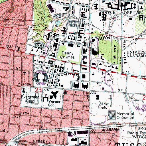 Topographic Map of Parker - Adams Hall (historical), AL