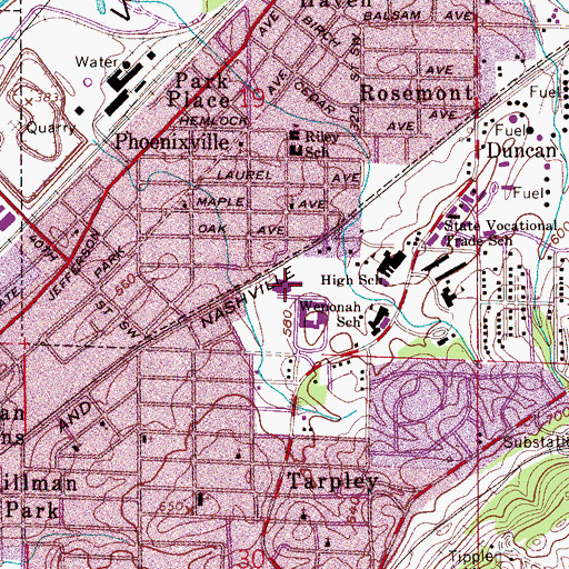 Topographic Map of Arthur Shores Fine Arts Building, AL