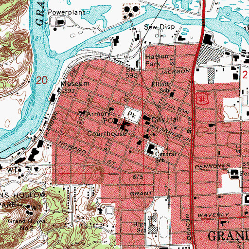 Topographic Map of Ottawa County Building, MI