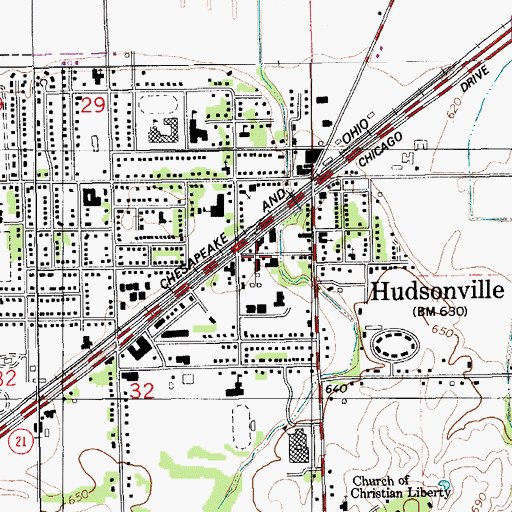 Topographic Map of Hudsonville Library, MI