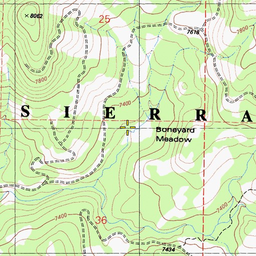 Topographic Map of Boneyard Meadow, CA