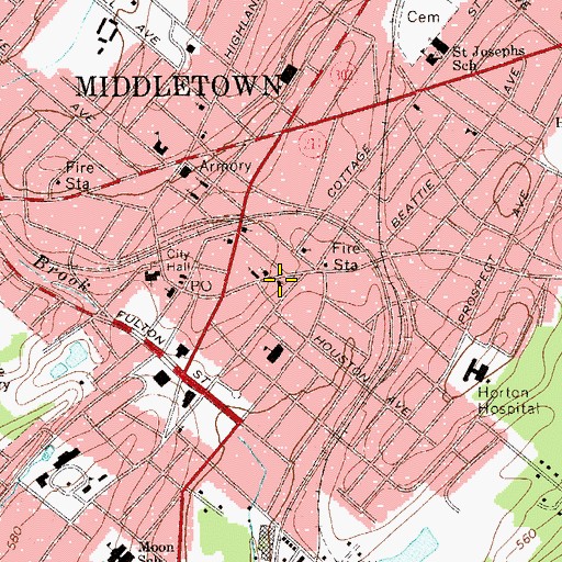 Topographic Map of United Presbyterian Church of Middletown (Webb Horton Memorial location), NY