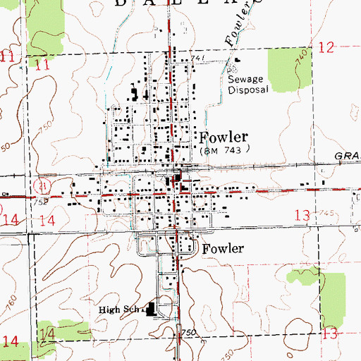 Topographic Map of Fowler Post Office, MI