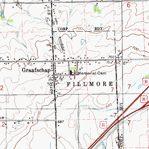 Topographic Map of Memorial Cemetery, MI