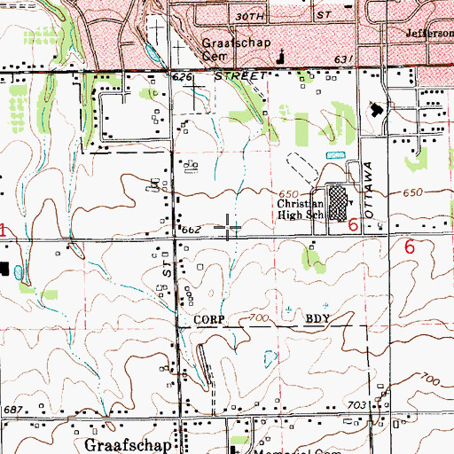 Topographic Map of Pine Ridge Christian Elementary School, MI