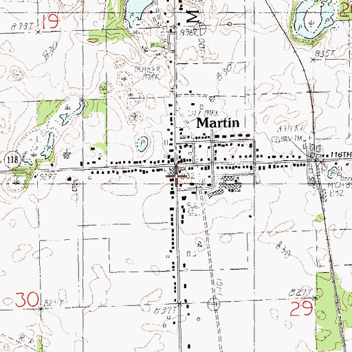 Topographic Map of Martin Post Office, MI