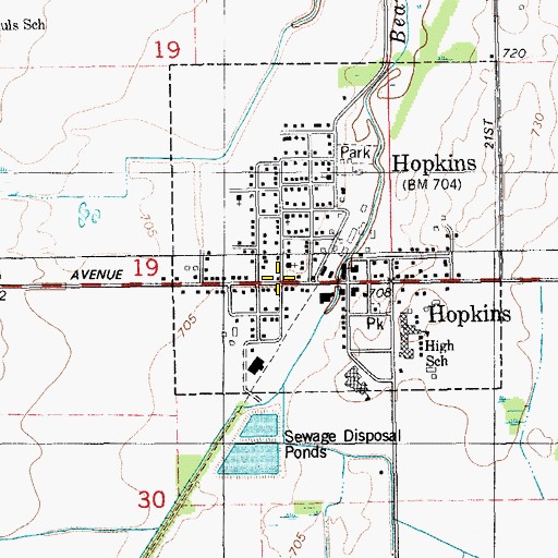 Topographic Map of Hopkins Post Office, MI