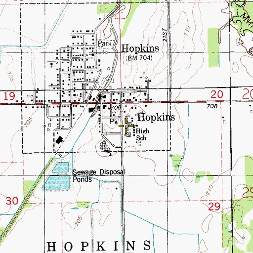 Topographic Map of Hopkins High School, MI