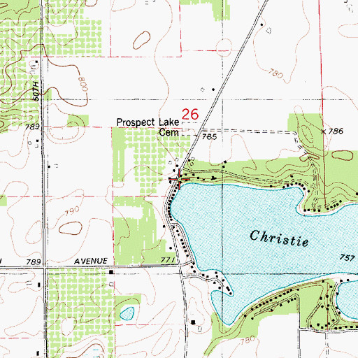 Topographic Map of Prospect Lake Post Office (historical), MI