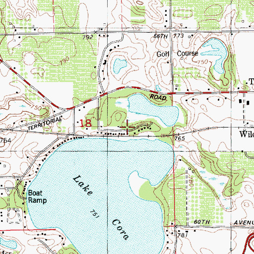 Topographic Map of Lake Cora Post Office (historical), MI