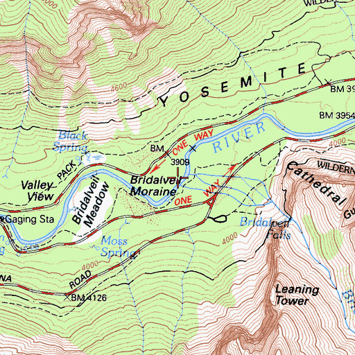Topographic Map of Bridalveil Creek, CA