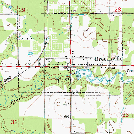 Topographic Map of Breedsville Post Office, MI