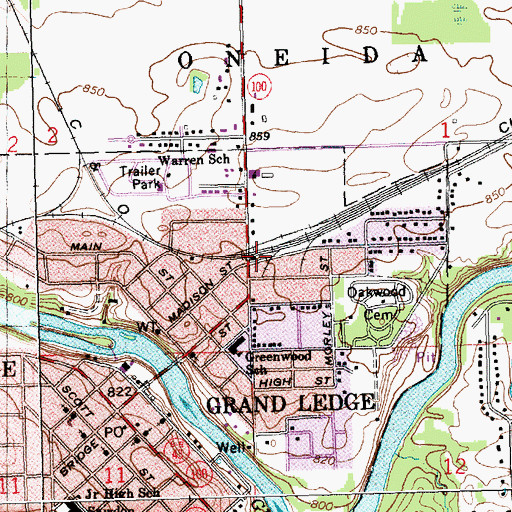 Topographic Map of Grand Ledge Station, MI