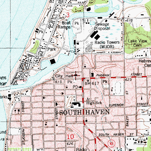 Topographic Map of South Haven City Hall, MI