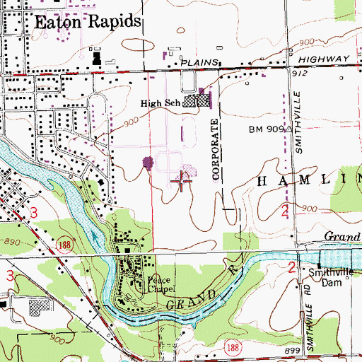 Topographic Map of Eaton Rapids Middle School, MI