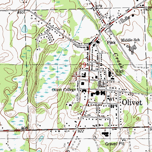 Topographic Map of Olivet Cemetery, MI