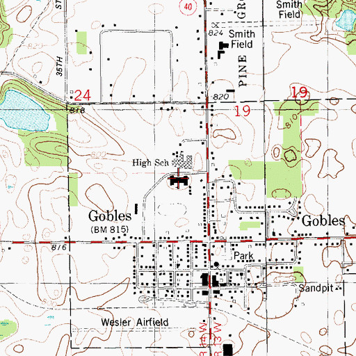 Topographic Map of Gobles High School, MI