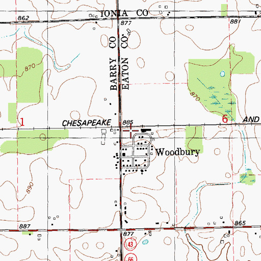 Topographic Map of Woodbury Station, MI