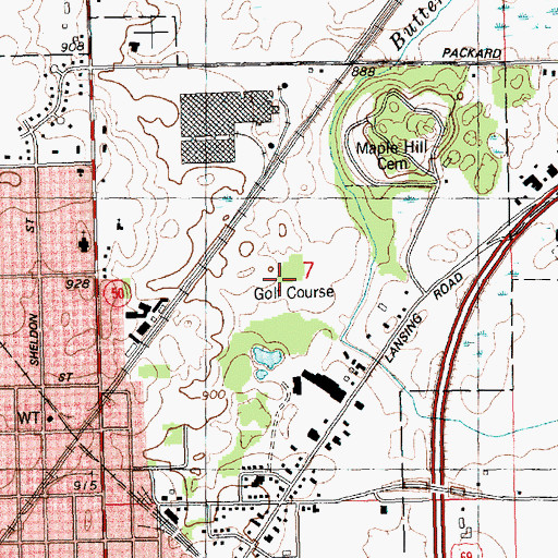Topographic Map of Charlotte Country Club, MI