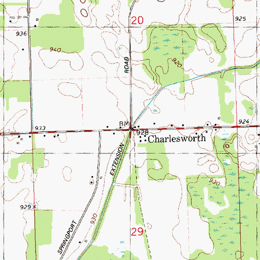 Topographic Map of Charlesworth Post Office (historical), MI