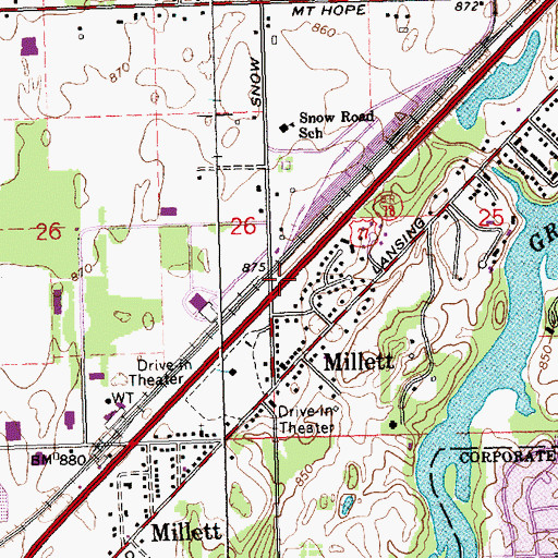 Topographic Map of Millett Station, MI
