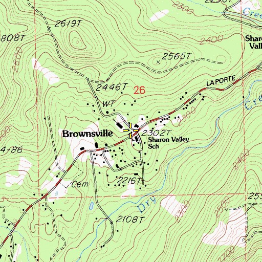 Topographic Map of Brownsville, CA