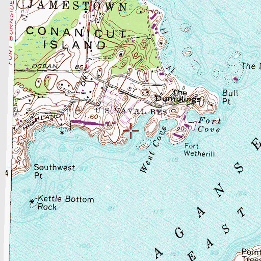 Topographic Map of Sand Beach Cove, RI