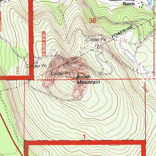 Topographic Map of Brush Mountain, CA