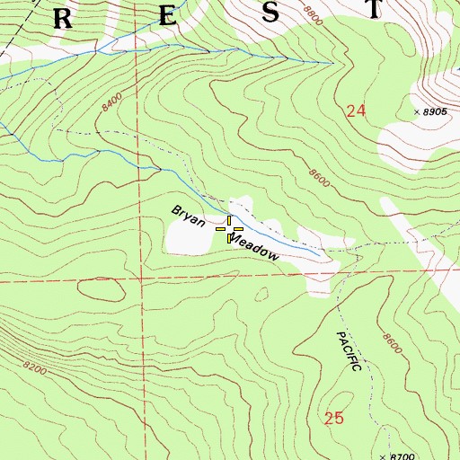 Topographic Map of Bryan Meadow, CA