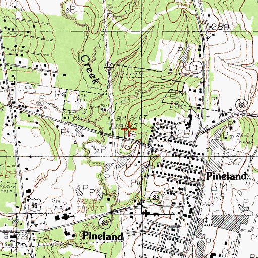 Topographic Map of Pineland Cemetery, TX