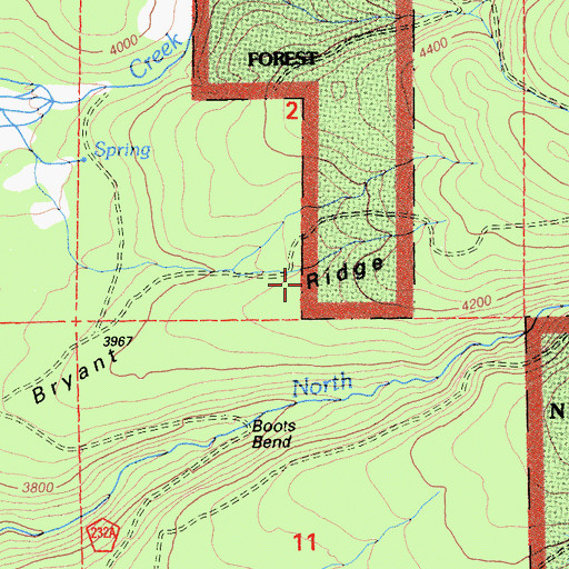 Topographic Map of Bryant Ridge, CA