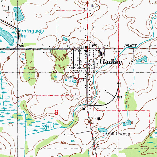 Topographic Map of Hadley Village Cemetery, MI