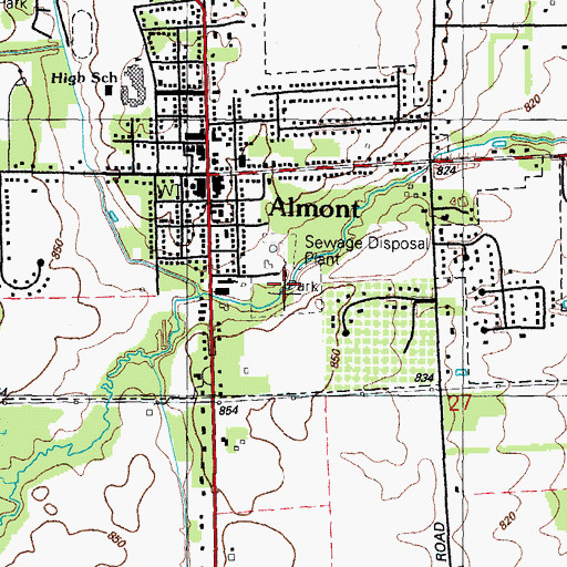Topographic Map of Almont Community Park, MI