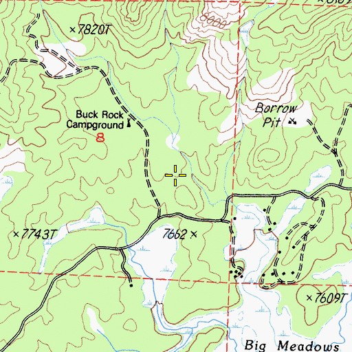 Topographic Map of Buck Rock Campground, CA