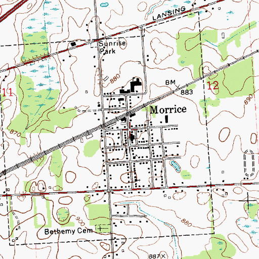 Topographic Map of Morrice Post Office, MI