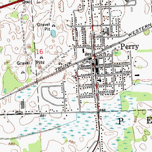 Topographic Map of Perry Free Methodist Church, MI