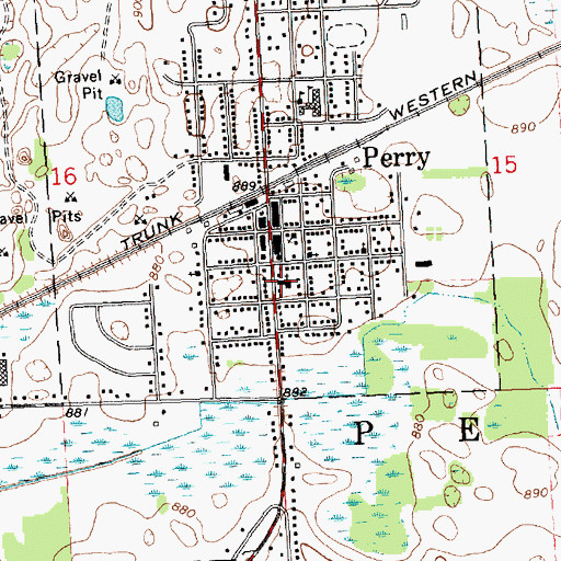 Topographic Map of Perry Baptist Church, MI
