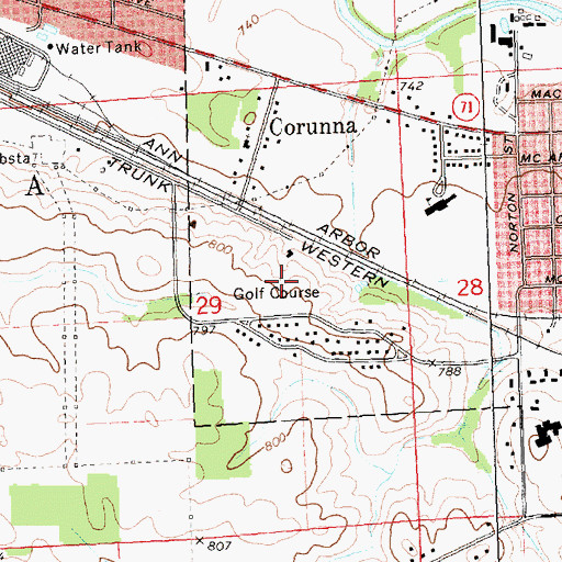 Topographic Map of Corunna Hills Golf Course, MI