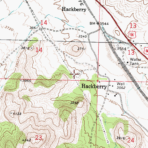 Topographic Map of Hackberry Cemetery, AZ