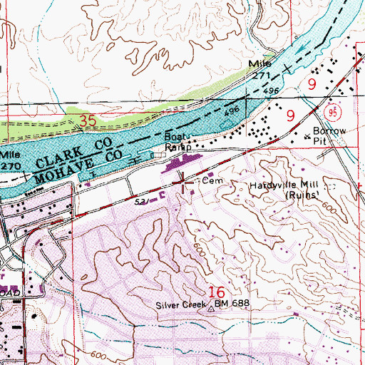 Topographic Map of Hardyville Pioneer Cemetery, AZ
