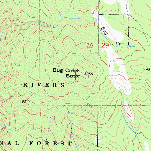 Topographic Map of Bug Creek Butte, CA