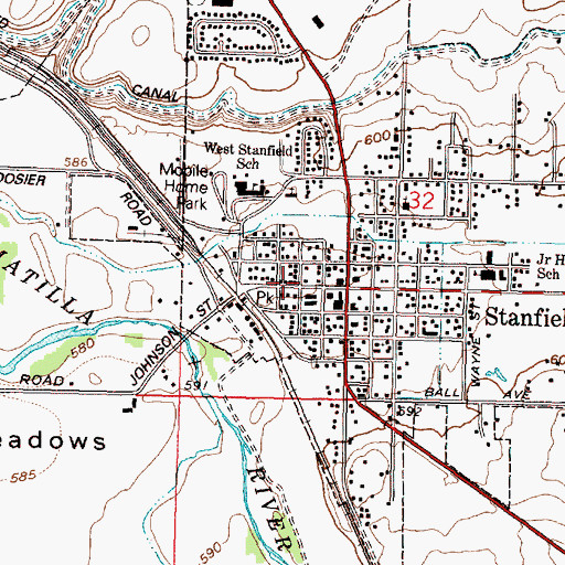 Topographic Map of Stanfield Fire Department, OR