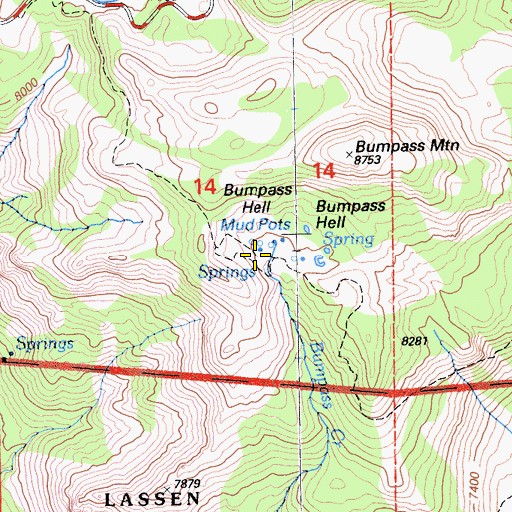Topographic Map of Bumpass Hell, CA